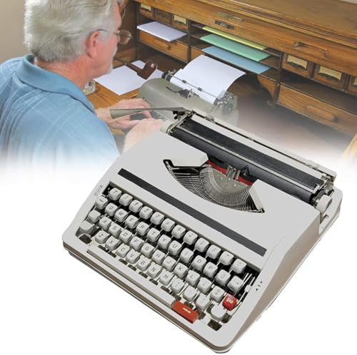 Retro skrivmaskin, mekanisk engelsk skrivmaskin, gammaldags traditionell bärbar manuell skrivmaskin, antika skrivmaskiner med vintagefinish för anteckningar eller brev eller kreativt skrivande
