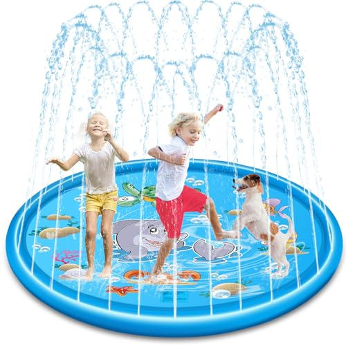 PQETBV Almohadilla para Rociadores, Tapete de Juegos de Agua 170CM Almohadilla para Aspersor para Niños, Aspersor para Niños Pequeños, Alfombra de Agua para Mascotas para Niños Unisex