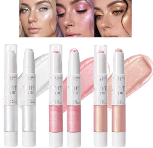 3er-Set Kontur Highlighter Stift, 2-in-1 doppelseitiger Creme Bronzer & Highlighter Stifte für Gesichtskontur-Makeup, wasserfest, einfach anzuwenden, geeignet für Anfänger