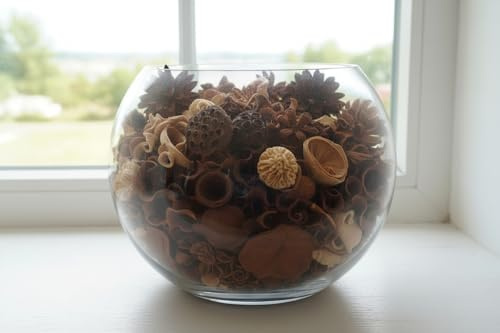 Homestreet Glasvase mit Potpourri, komplettes Geschenk oder Heimdekoration, verpackt in Zellophan mit Schleife, 11 verschiedene Farben und Düfte (SPICEDTINDER)