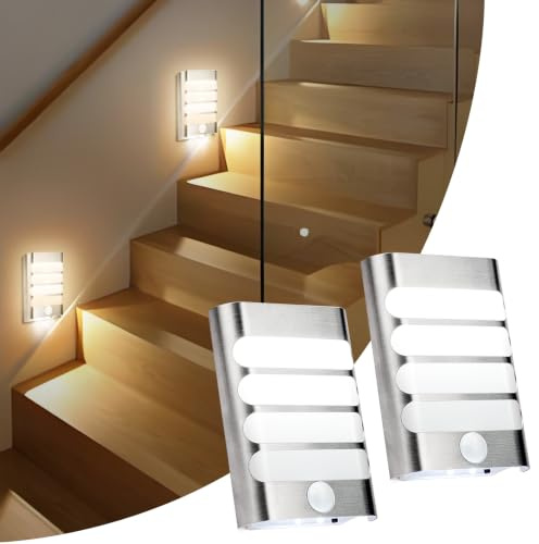 Leadleds Indoor Motion Sensor Wall Lamp (2-Pack), Warm White LED Stick-on Anywhere Security Lights for Stair,Kitchen,Bathroom,Laundry Room,Hallway,Closet