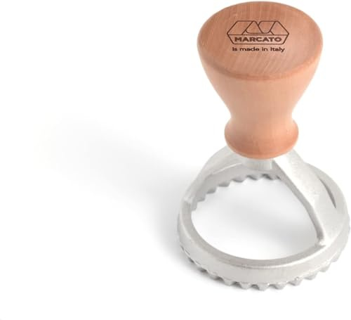 Marcato Ravioli and Cookie Cutter, Ravioli Maker, Cookie Cutters, Solid Wood and Cast Aluminum, Made in Italy, 48mm Round Stamp