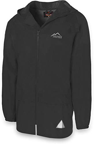 normani Outdoor Regenjacke Laufjacke Fahrradjacke mit Kapuze und 3M Scotchlite Reflektoren beidseitig für maximale Sicherheit Farbe Schwarz Größe 8/XL