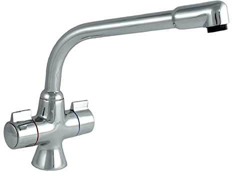ENKI, Alpha, KT021, Chrome, Brass Construction Dual Flow Kitchen Sink Mixer Tap for Basin, with Twin Levers & Swivel Spout Perfect for Low Pressure and Double Bowl Sinks, Drip Free Ceramic Valve