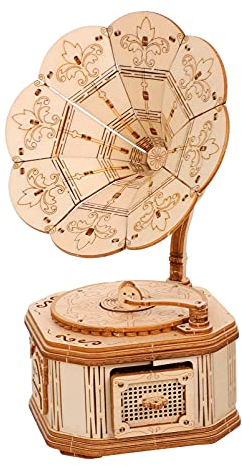 Artibetter 3D Holz Puzzle DIY Hand Gekröpft Gramophone Phonographen Modell Klassische Musik Box Figuren Holz Handwerk Puzzle Spielzeug für Kinder Erwachsene