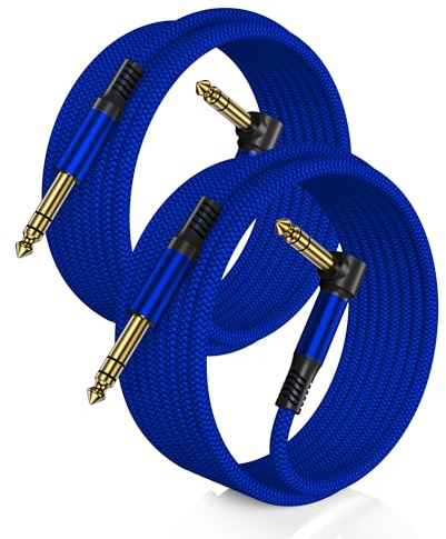 RUXELY Cavo Audio Jack Angolo Retto 6.3 mm 3M 2-Pezzi,Cavi Filo Doppio 6.35mm Maschio,Cable Guitar TRS Bilanciato 90 Gradi Angolare 1/4 Pollici per Strumenti,Chitarra Elettrica,Basso,Tastiera,Amp