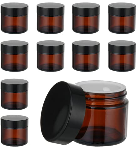 10 Stück 60ml Amber Glas Leerdose, Kosmetisches Glas Leerdose Cremedose Leer Dosen Braunen Glasbehälter Salbentiegel Nachfüllbare Kosmetikbehälter für Cremes Lotionen Ätherische Öle Pulver 60ml