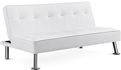 Yaheetech 3er-Sofa Couch Schlafsofa Bettsofa Klappsofa mit Schlaffunktion, Kunstleder, weiß
