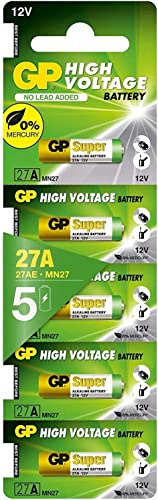 CABLEPELADO Pilas alcalinas GP 27A, A27, CA22, E27, EL-812, EL812, G27A, GP27A, L828, MN27 | 12V | 27A | Apto para para su Uso en mandos a Distancia, Sistemas de Seguridad | 5 Unidades