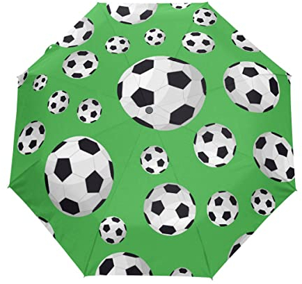 GAIREG Fußball-Regenschirm mit Fußball, Grün, winddicht, für Auto-Reisen, kompakt, zusammenklappbar