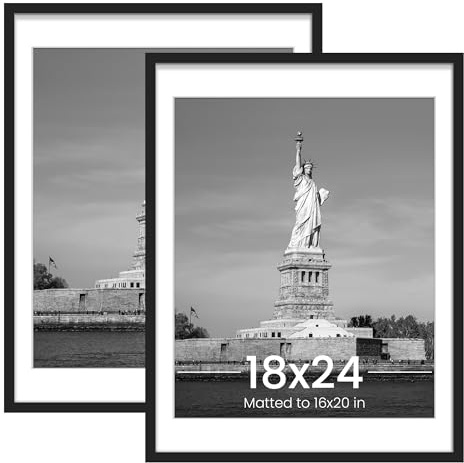 ENJOYBASICS 18x24 Picture Frame, Display Poster 16x20 with Mat or 18 x 24 Without Mat, Wall Gallery Photo Frames, Black, 2 Pack