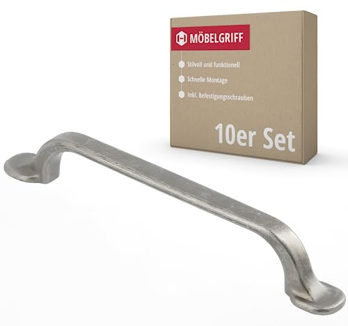 Gedotec Möbelgriffe Vintage - 10 Stück - Griffe für Küchenschränke inkl. Befestigungsmaterial - HELGA - Möbelgriffe Silber antik mit BA 128 mm - Türgriffe für Schränke - Schrankgriffe - Metallgriffe