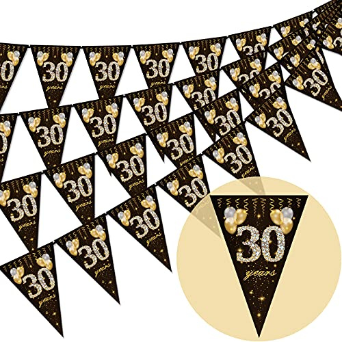 30. Geburtstag Wimpel, glückliche Banner Wimpel Fahnen, 40 Stück Dreieck Gold Schwarz Glitter Diamant nach Zahlen 30. Geburtstag Jahrestag Thema Party Dekoration liefert