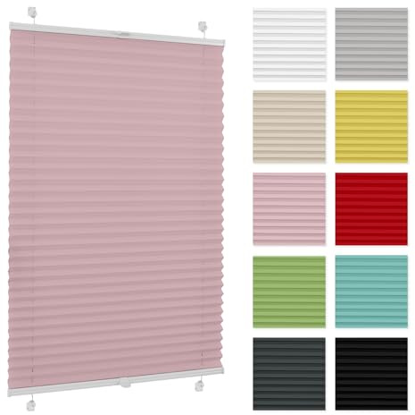 Plissee ohne Bohren 80 cm x 100 cm - Rosa - Plissee Klemmfix, Rollos für Fenster ohne Bohren, Jalousien Fenster für innen, Raffrollo, Fensterplissee
