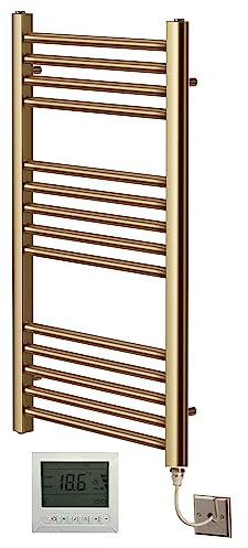 Greened House Scaldasalviette elettrico in ottone spazzolato dritto, 400 mm di larghezza x 800 mm di altezza, termostato + timer e termostato