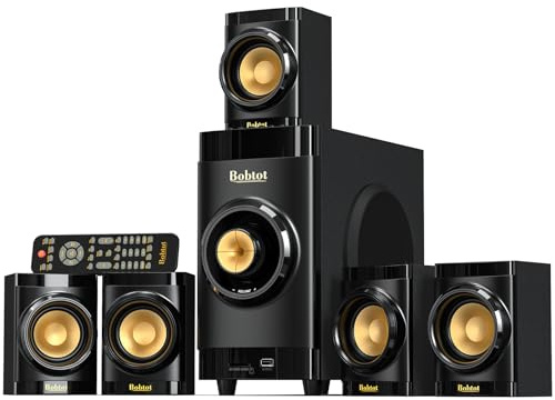Surround Sound Systems Small 5.1 Home Theater System Speakers for TV Subwoofer with HDMI ARC Optical Bluetooth Input Stereo Home Audio Wired Speakers System for 4K TV Ultra HD AV DVD FM Radio USB