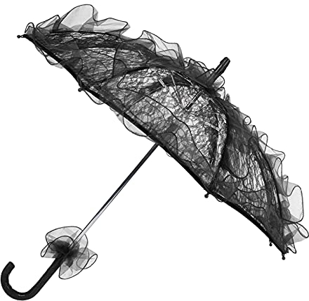 Fdit Spitze Regenschirm Stoff Sonnenschirm Hochzeit für Requisiten Einzigartige Spitze Stoff Regenschirm Racks (Schwarz)