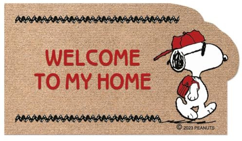 SaRani Felpudo de entrada de goma antideslizante, resistente, diseño Snoopy Welcome (Welcome Beige)