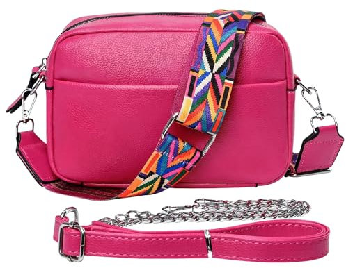 Cckuu Umhängetasche für Damen, kleine Damen-Umhängetasche, Leder, Crossbody-Tasche, Kameratasche, Handtasche, Umhängetasche, Geldbörse und 2 Schultergurte, hot pink, 22*16*8cm