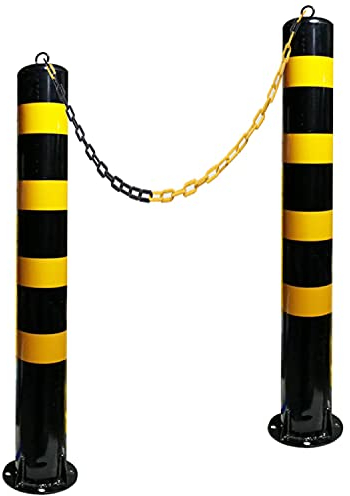 39,5-Zoll-Parkplatz-Sicherheitspfosten für Einfahrten, 2er-Pack mit Absperrkette, Parksperren aus Metall, Leitkegel (Schwarz 1000 x 114 mm/39,5 x 4,5 Zoll)