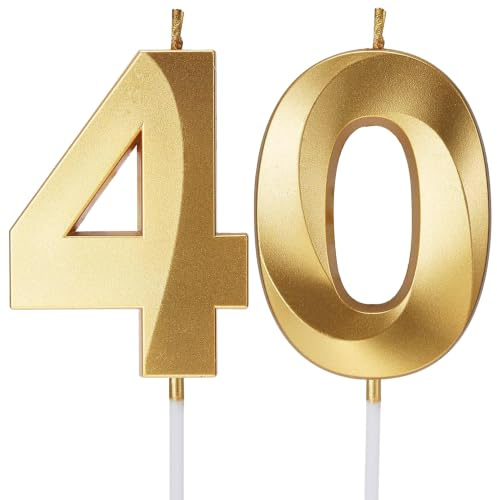 Birthday Candles Number Candles Age Year for Cakes Happy Birthday 3D Designed Wedding Anniversary Party Cake Topper Decorations (Gold, 40)
