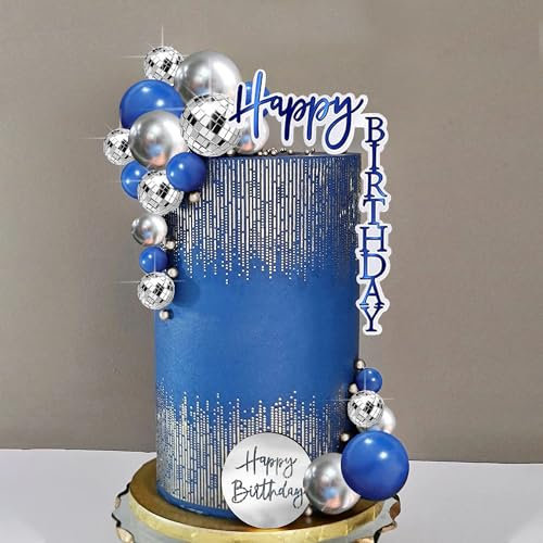 Man Cake Topper Blue Silver Disco Ball Boho Cake Topper Decorations for Navy Blue Boho Wedding Man Birthday (Blue 02)