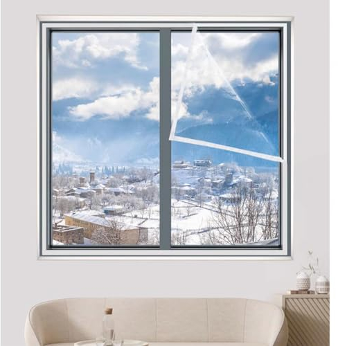 Thermo Cover Fenster-isolierfolie Für Winter, Thermo Fensterfolie, Transparente Isolierfolie Fensterschutzfolie, Fensterisolierfolie Thermo Cover, Fenster Isolierfolie Kit,WxH-110x160cm/43*63in