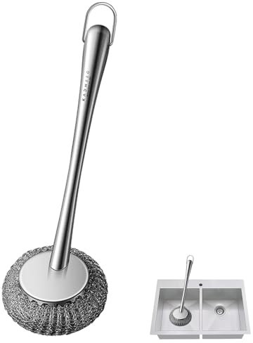 Zankie Estropajo con Mango Largo | Cepillo Multifuncional para Fregar Utensilios de Cocina a Prueba de Herrumbre - Utensilios de Cocina para Fregadero, ollas de Hierro, Cuencos, Platos, sartenes