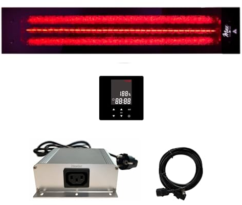 Set frameless InfraROTmed MAX© - Faretto da soffitto 1300 W + controllo icon 1 touch, riscaldatore a infrarossi per sauna e cabina a infrarossi, faretto a spettro completo (1300 W + controllo)