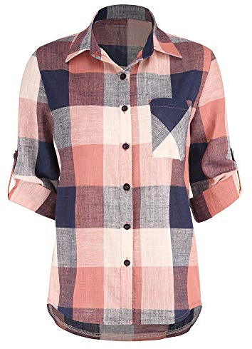 Karohemd Damen Kariertes Hemd Damen V-Ausschnitt Karohemd Kariert Bluse Karo Shirt Karobluse Langarm Einfarbig Hemd Elegant Frauen Shirt Damenblusen Hemdbluse Bluse Damenbluse Lang Blusenshirt