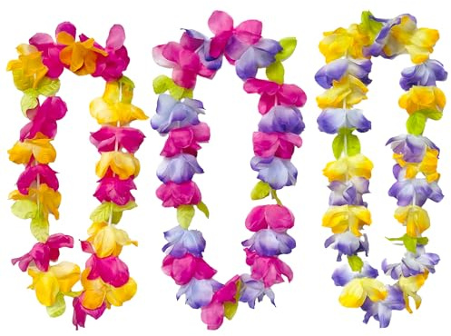 douyif Hawaii Kette Blumen 3Pcs Hawaii Rock Blumenketten Party Kranz Hawaiian Blumenkette Hawaii Accessoires für Strandpartys Luau-Partys Cheerleading Abschlussfeiern Karnevals Musikfestivals