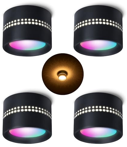 SSC-LUXon ALAPI Deckenspot schwarz 4er Set Smart GX53 LED WLAN RGBW App | Vier flache Aufbauleuchten mit RGB-Farblicht - per App & Alexa steuerbar, für Wohnzimmer & Flur, ohne Hub, inkl. LED
