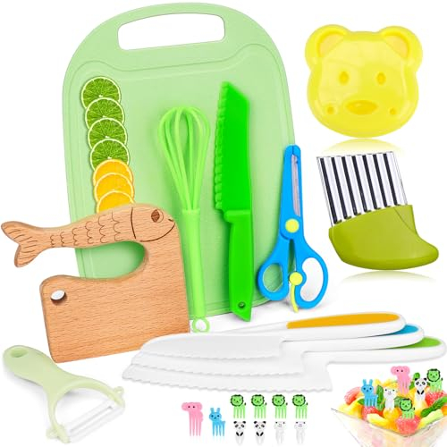 SelfTek 21-Teiliges Kindermesser Set, Kindermesser ab 1 2 3 4 5 Jahre, Kinder Sicherheit Kochmesser Küchenmesser Set, Kinder Messer für Kleinkinder Geburtstagsgeschenk