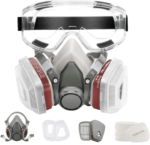 ASNABYYA Maschera Respiratore Riutilizzabile Mezza Copertura per Vernice Copertura per il Viso con Occhiali Antipolvere Particelle Polline Adatto per la Colorazione di Fabbrica di Cemento