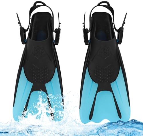 Schwimmflossen für Erwachsene, 2 Poolflossen, verstellbar, kurze Flossen, Schnorchelflossen, Größe 34-38/blau