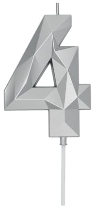 DERVENTA Large Silver 3D Number 4 Birthday Candle 3.7in Cake Topper 1 Piece | Perfect for Birthday Kids Party Anniversary Wedding Baby Shower Graduation Cake Decor Party Single Pack