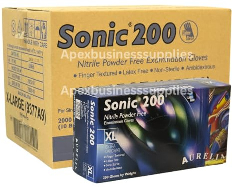 2000 X-Large Blue Nitrile Gloves Sonic 200 | Multipurpose, Examination Powder Free And Latex Free Nitrile Disposable Gloves Bulk | Medical & Food Grade Gloves | 10 Box Of 200 Disposable Gloves