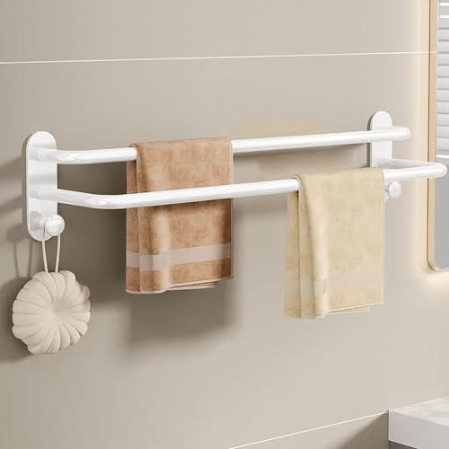 Generisch Handtuchstange Badezimmer-Handtuchhalter mit Haken, Selbstklebender Wand-Handtuchhalter aus Aluminium ohne Bohren, weißer Badezimmer-Handtuchhalter (80 cm)