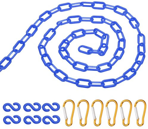 PATIKIL Barrera de Cadena de Plástico de 20 Pies Cadena de Eslabones de Seguridad con 6 Ganchos en S Y 6 Clips para Multitudes Control Estacionamiento Ascensor Entrada Azul