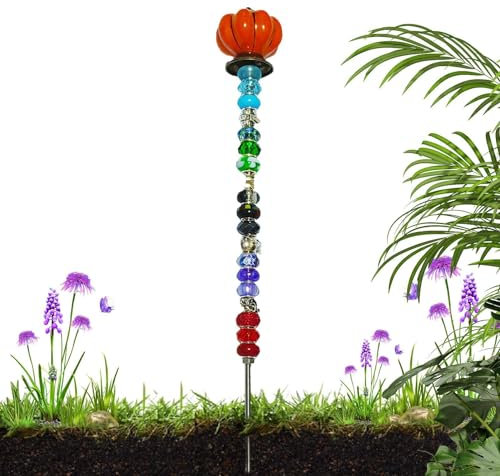 Whnbuij Perlenfeen-Gartenstecker | Feenstab für den Garten | 33 cm Gartenstecker zum Basteln mit Kürbisstopfen oben für Kinder, Feenstab, Gartenbastelbedarf