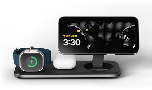 SATECHI Qi2-Ladestation 3-in-1, kompakt, 15 W + 5 W | Lädt iPhone 12–17, Apple Watch und AirPods gleichzeitig, Netzteil enthalten