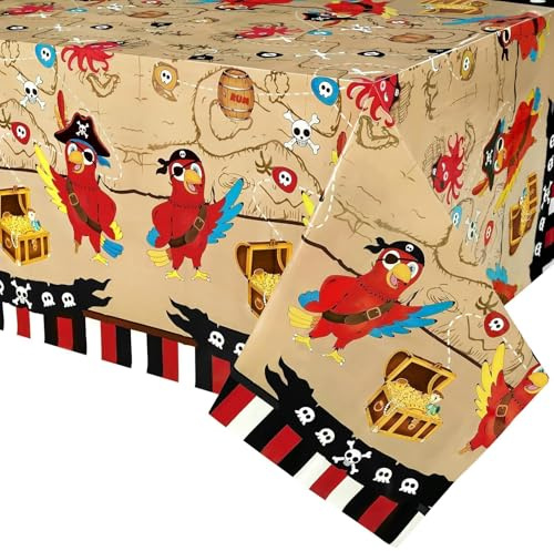 WERNNSAI Piraten-Tischdecke – 1 Stück mit Schatzkarte Inseln 137 x 274 cm | Dekoration für Sommer Wasserpartys, rechteckig, für Kinder Jungen Piratenmotiv