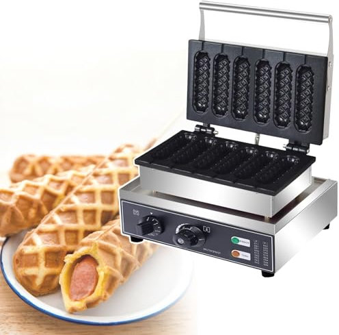 HCAUYNN Adjustable Temperature Corn Dog Maker Machine,Hot Dog Waffle Maker Commercial Use,Double-Sided Constant Temperature Heating,110V