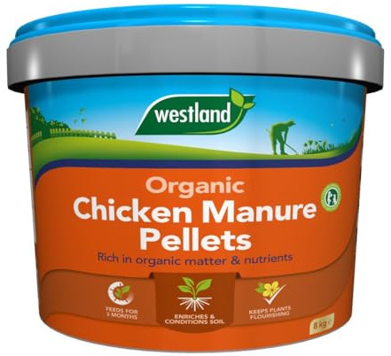 Westland Organic Chicken Manure Pellets – Natural Fertilizer for Healthier Plants, Improves Soil Structure, Boosts Growth for Vegetables, Flowers, and Shrubs, Ideal for Organic Gardening (8 kg)