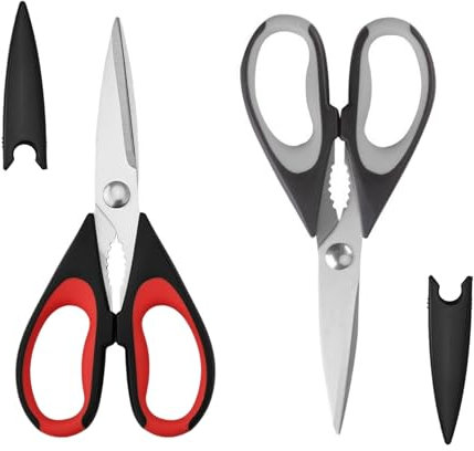 2-Pack Kitchen & Herb Stainless Steel Scissors, All Purpose Shears, Kitchen Scissor, Durable and Easy to Clean, Onyx Blac(Red,Black,Grey)