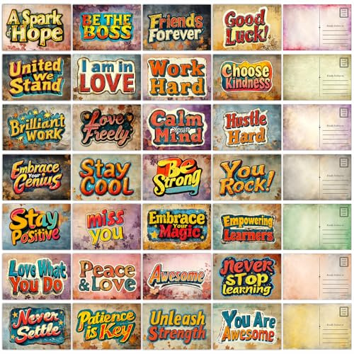 PARTH iMPEX 72pcs Vintage Motivational Inspirational Postcards – Retro 4'' x 6'' Old-Style cards with Postal Mailing Side for Teacher Students Appreciation, Kindness Encouragement Sayings Quote