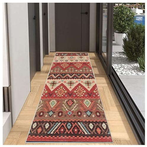 BORKOY Alfombra de Pasillo 50x180 cm, Alfombra Corredor Antideslizante Lavable con Respaldo de Goma, Colorida Alfombra de Puerta para Pasillo, Cocina, Entrada, Dormitorio, Estilo Bohemio