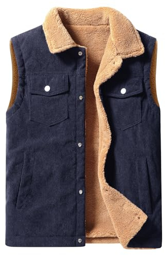 Oralidera Gilet da Uomo in Velluto a Coste Giubbino Smanicato Gilet Imbottito in Pile Caldo Invernale Giacca Senza Maniche in Velluto a Coste, Blu, XXL