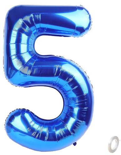 Balorise 40 Inch Giant Aluminum Balloon Blue Number 5, Inflatable Helium, Large Number 0-9, 10-100 (101 cm), Foil Balloons Decoration for Birthday Party and Wedding