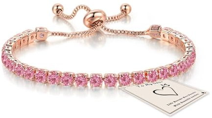 HEEYA Bracelets for Womens Sterling Silver Plated Tennis Bracelets Crystal Slider Women Bracelet Diamond Zirconia Lady Bracelet Birthday Gifts for Mum Sisters with Cards, Silver/Rose Gold
